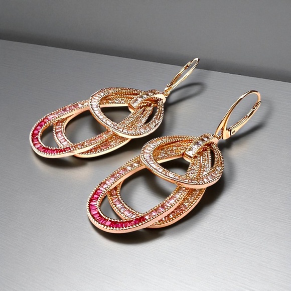 Pink Sapphire & CZ Earrings | 14K Yellow Gold Vermeil | Handmade | Nickel Free - Picture 7 of 7